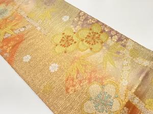 梅・笹・花々模様織出し袋帯